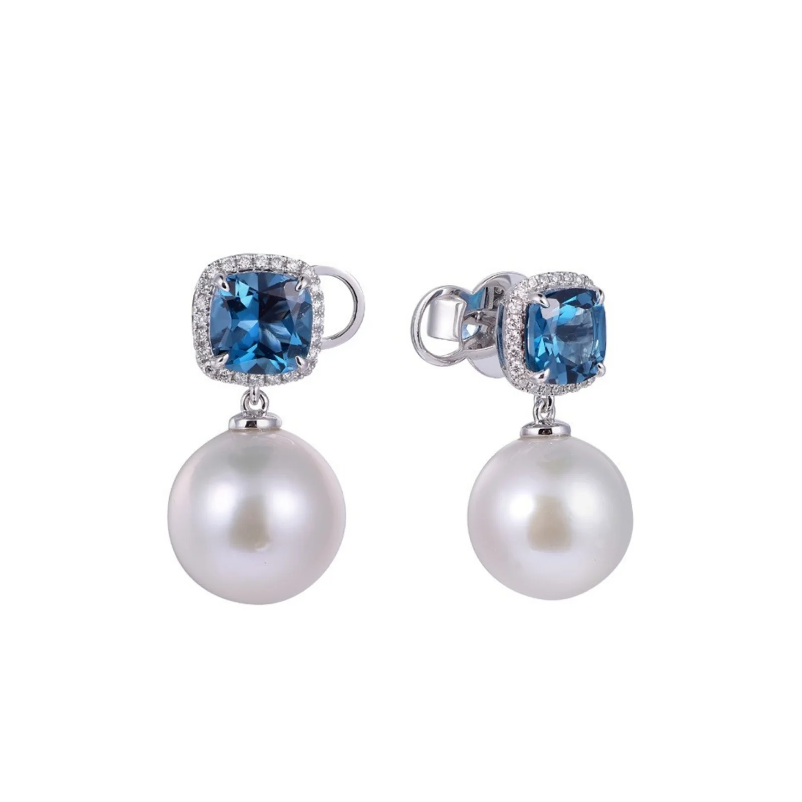 Orecchini Shanti con topazio blu London, perle e diamanti | Mimí
