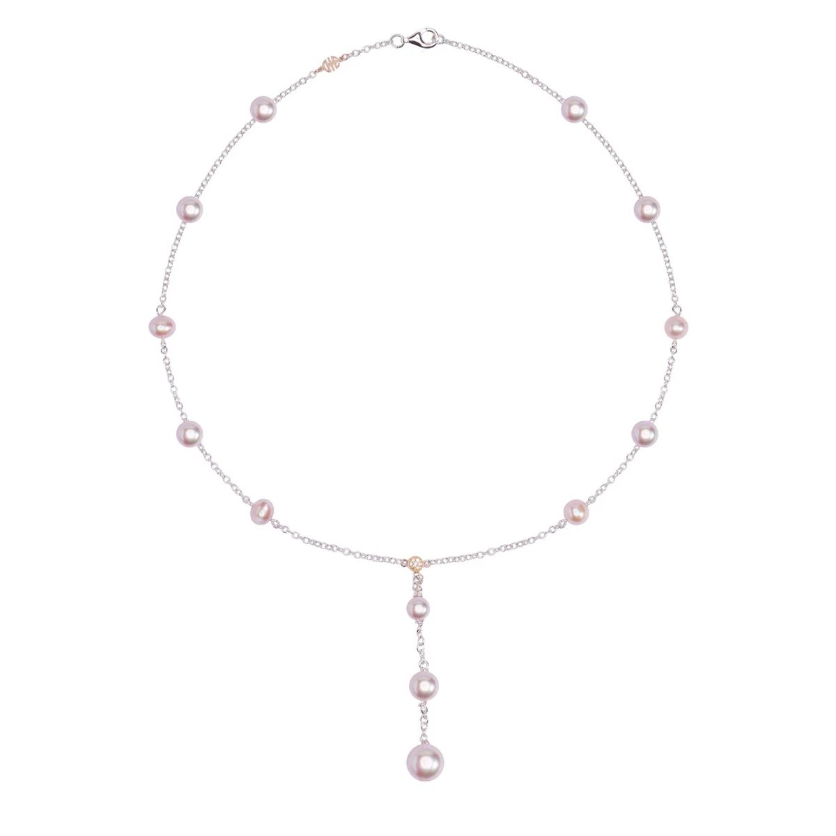 Collana Nagai a Y in Argento e Oro Rosa con Perle Viola | Mimí