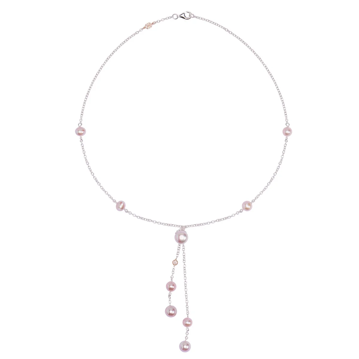 Collana Nagai a Doppia Y in Argento e Oro Rosa con Perle Viola | Mimí