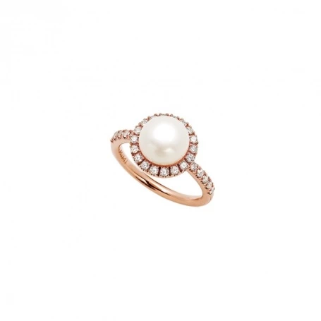 Anello Happy oro rosa con diamanti gambo e perla bianca | Mimí