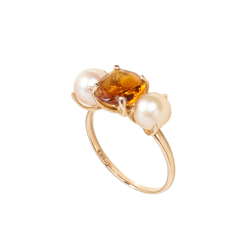 Anello Shanti in Oro, Perle Freshwater rosa e quarzo brandy | Mimí