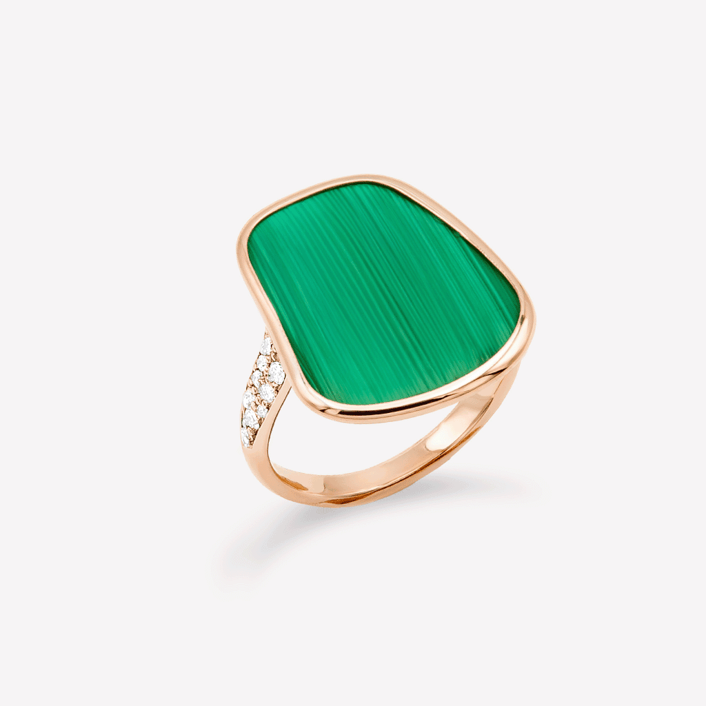 Anello Puzzle Solo in oro rosa, diamanti bianchi e malachite | Mattioli