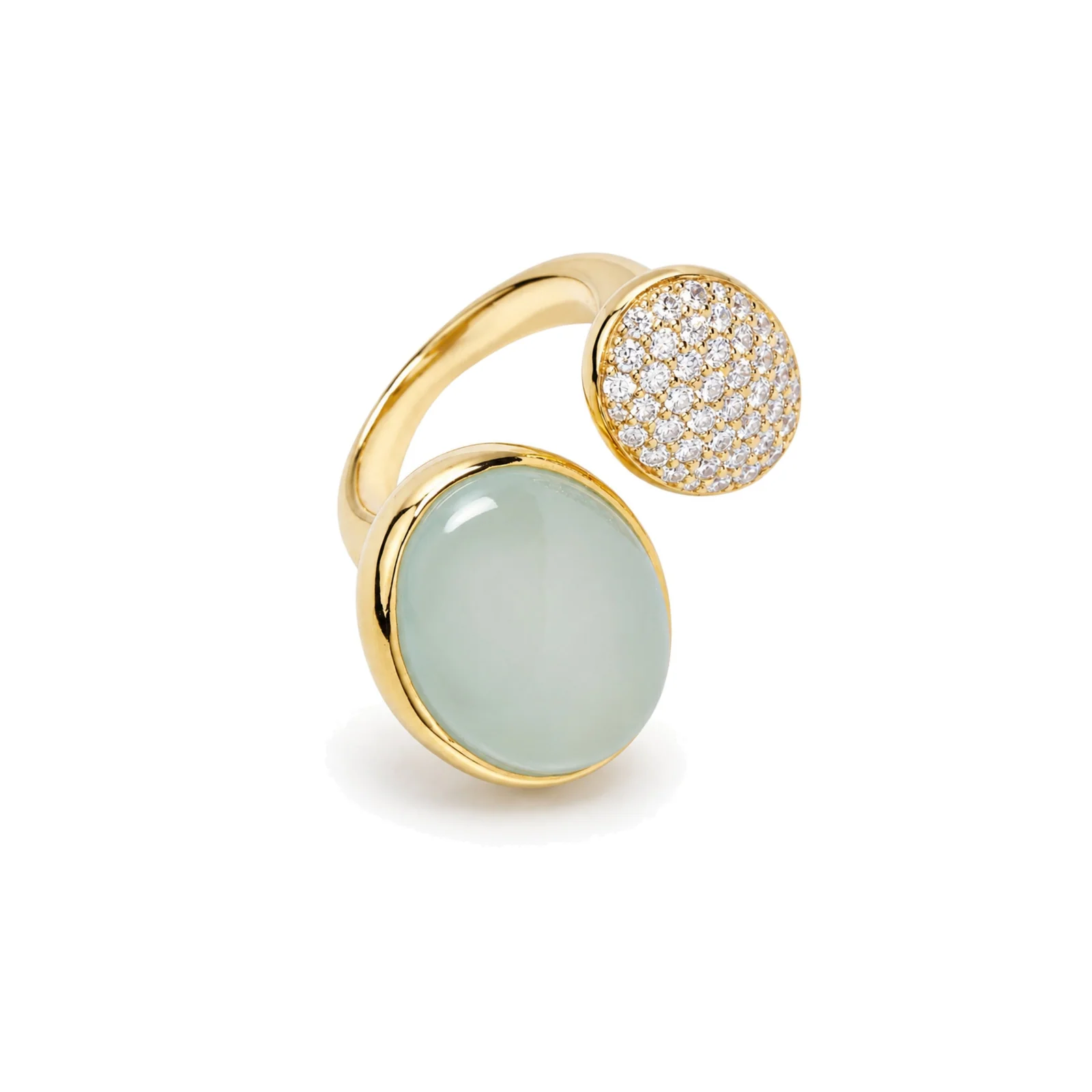 Anello Ritratto bilogy con calcedonio verde acqua e pavé di diamanti | Les Lulú
